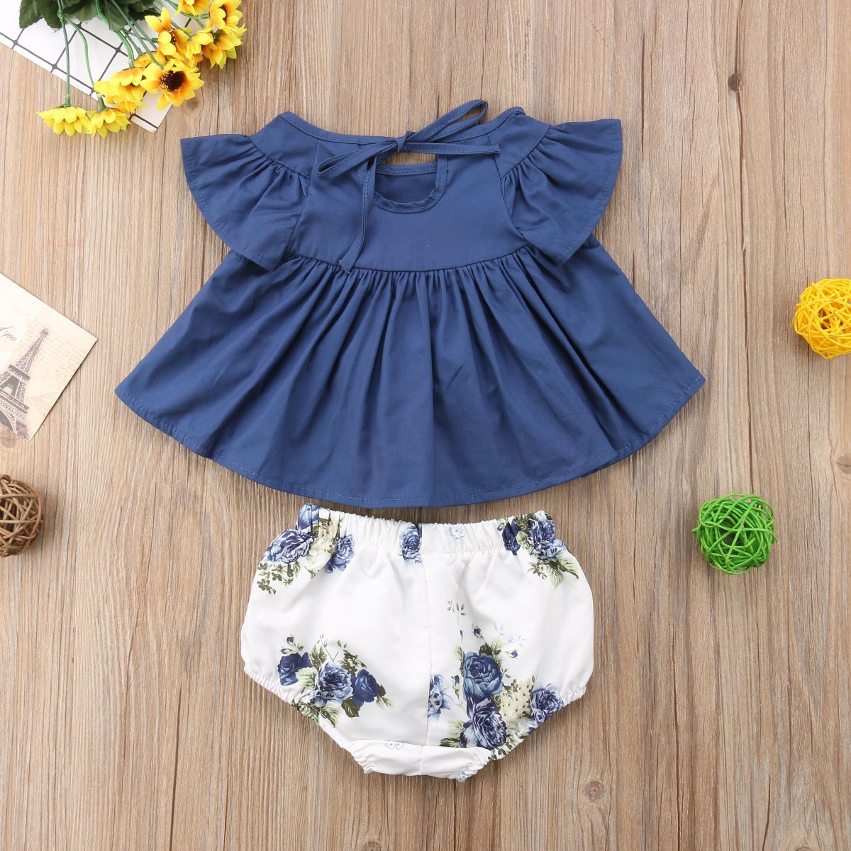 Newborn Infant Baby Girl Dress Floral Top Panties Low Clothing 0-24m