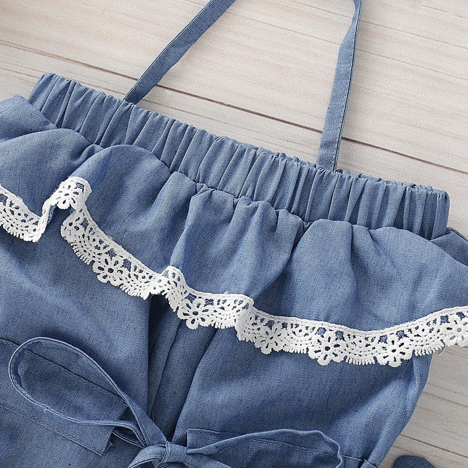 Jumpsuit Denim Headband Two-Piece Set Toddler Girls