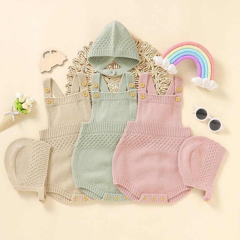 Baby Girl's Solid Color Sling Triangle Romper Hat Suit