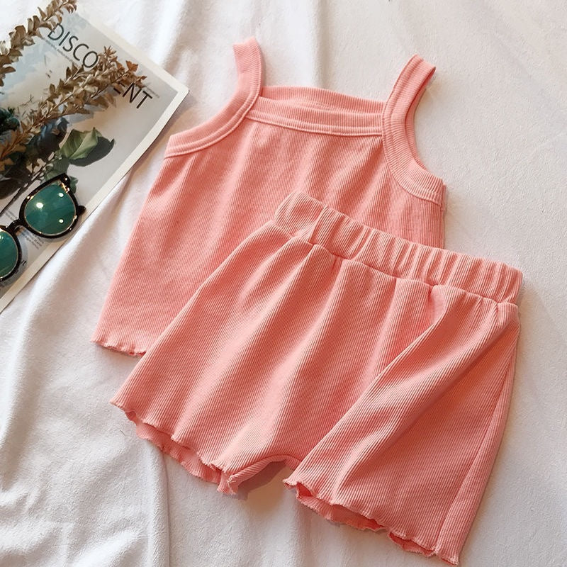 Summer Wear Pure Color Soft Comfortable Vest Shorts Set