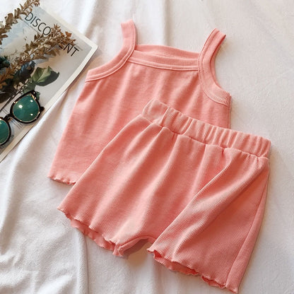 Summer Wear Pure Color Soft Comfortable Vest Shorts Set