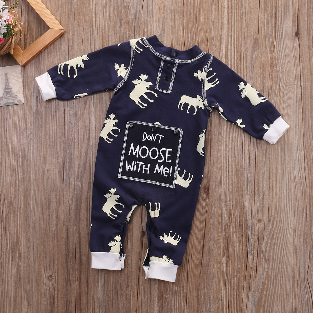 Infant Children's Clothing Cotton Long-sleeved Fawn Print Jumpsuit