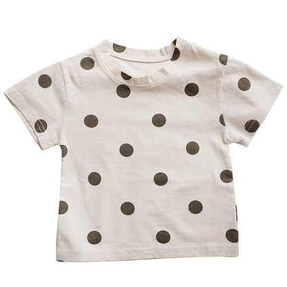 Baby Cotton Dot T-Shirt Short Sleeve Boys And Girls Loose T-Shirt Children''s Foreign Style Summer Clothes Baby Dot Top