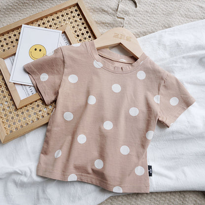 Baby Cotton Dot T-Shirt Short Sleeve Boys And Girls Loose T-Shirt Children''s Foreign Style Summer Clothes Baby Dot Top