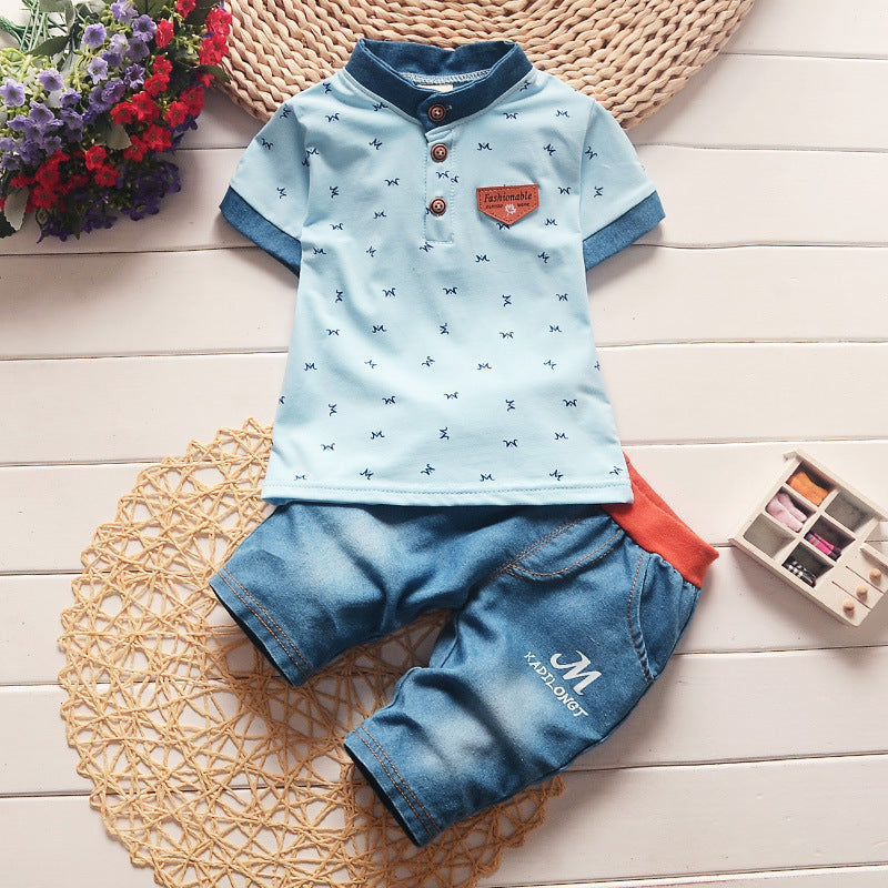 Kids Boys summer new small children children s casual T-shirt cowboy suit a summer tide