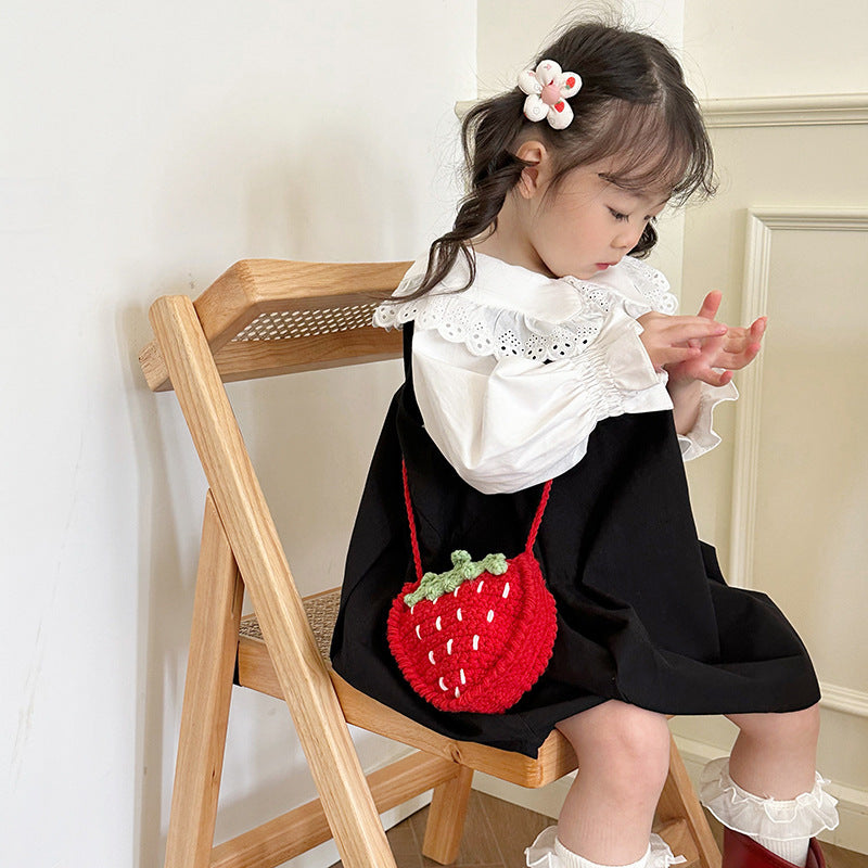 Handmade Knitted Children's Wool Cute Strawberry Crossbody Bag