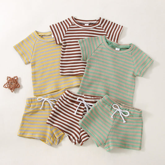 Children's Waffle Stripe Short Sleeve