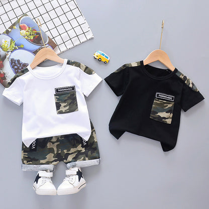 Camouflage short sleeve shorts two piece set