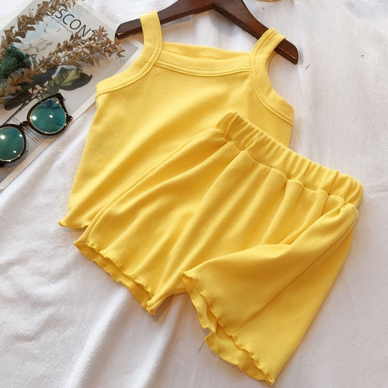 Summer Wear Pure Color Soft Comfortable Vest Shorts Set