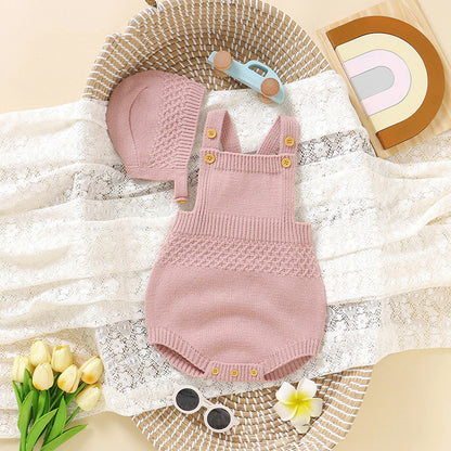 Baby Girl's Solid Color Sling Triangle Romper Hat Suit