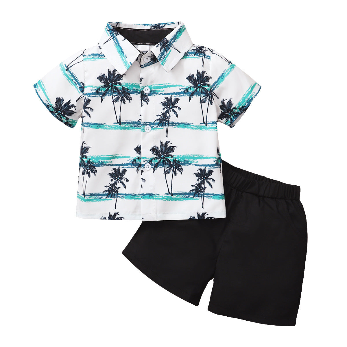 Hawaiian Coconut Print Little Gentleman Short Sleeve Two Piece