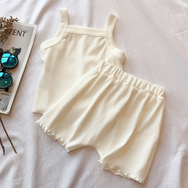 Summer Wear Pure Color Soft Comfortable Vest Shorts Set