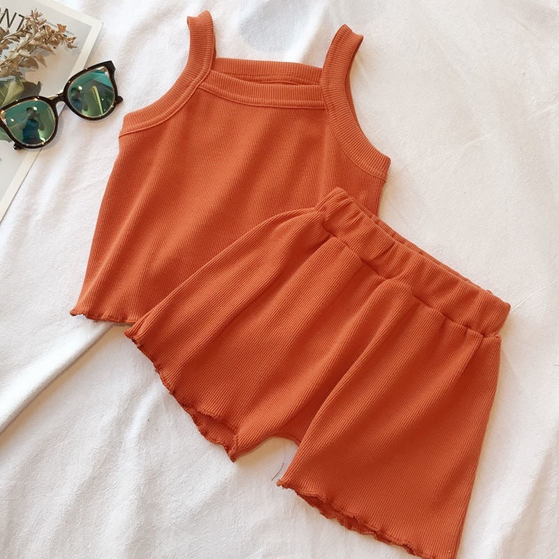 Summer Wear Pure Color Soft Comfortable Vest Shorts Set