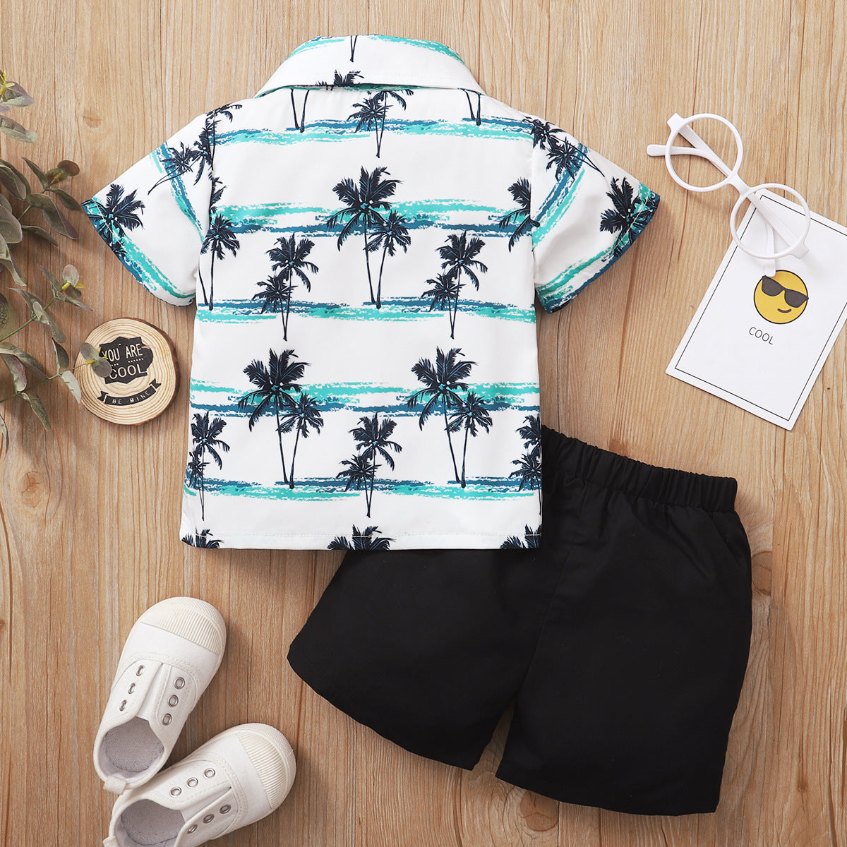 Hawaiian Coconut Print Little Gentleman Short Sleeve Two Piece