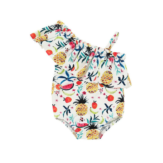 Girls Swim suit Summer Swim Childrens swim gear with cute pineapple strawberry and watermelon print multicolored