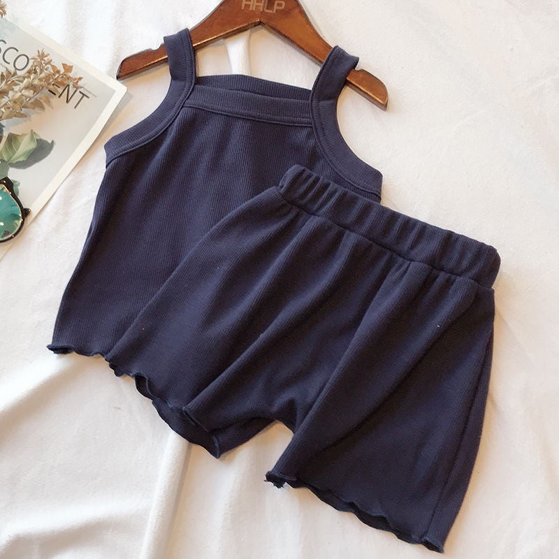 Summer Wear Pure Color Soft Comfortable Vest Shorts Set