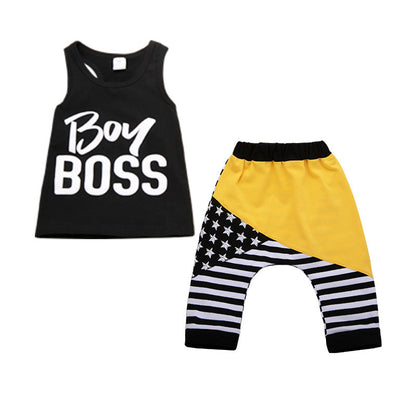 Children's Black Top And Shorts Two-piece Suit